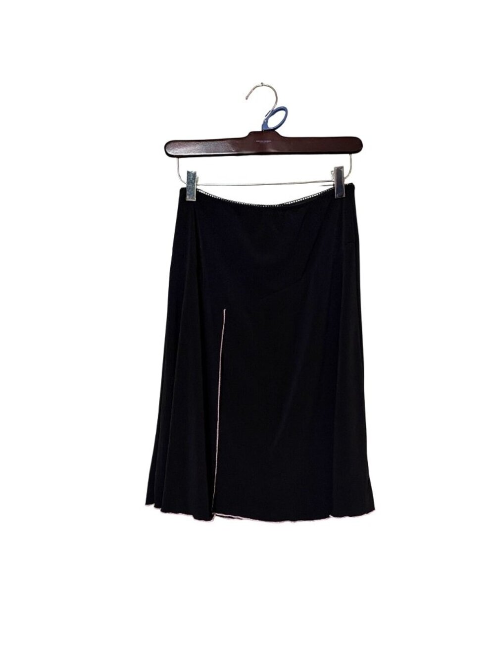 Vtg Younique Black Slip Skirt With‎ Pink Trim Medium Elastic Waist Made In USA